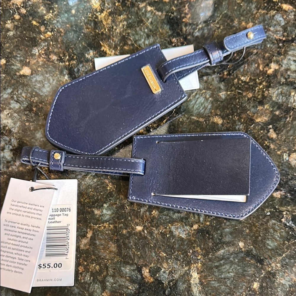 Brahmin Blue Leather Voyage Luggage tag in Navy Topsail Key Card Holder